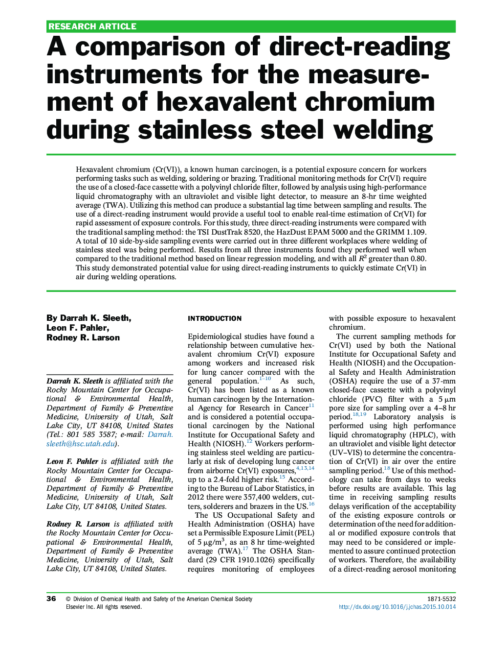 A comparison of direct-reading instruments for the measurement of hexavalent chromium during stainless steel welding