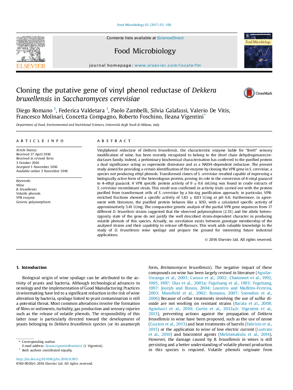 Cloning the putative gene of vinyl phenol reductase of Dekkera bruxellensis in Saccharomyces cerevisiae