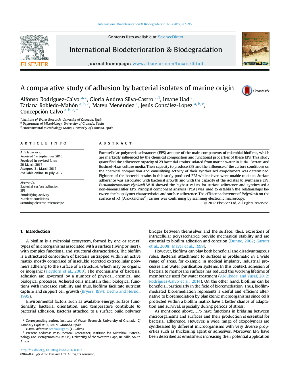 A comparative study of adhesion by bacterial isolates of marine origin