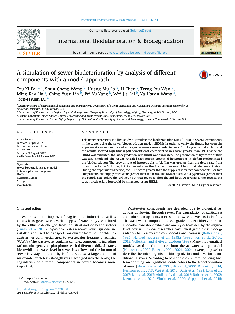 A simulation of sewer biodeterioration by analysis of different components with a model approach