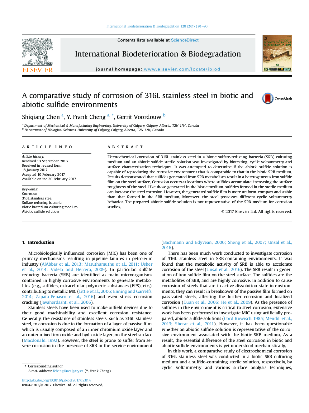 A comparative study of corrosion of 316L stainless steel in biotic and abiotic sulfide environments