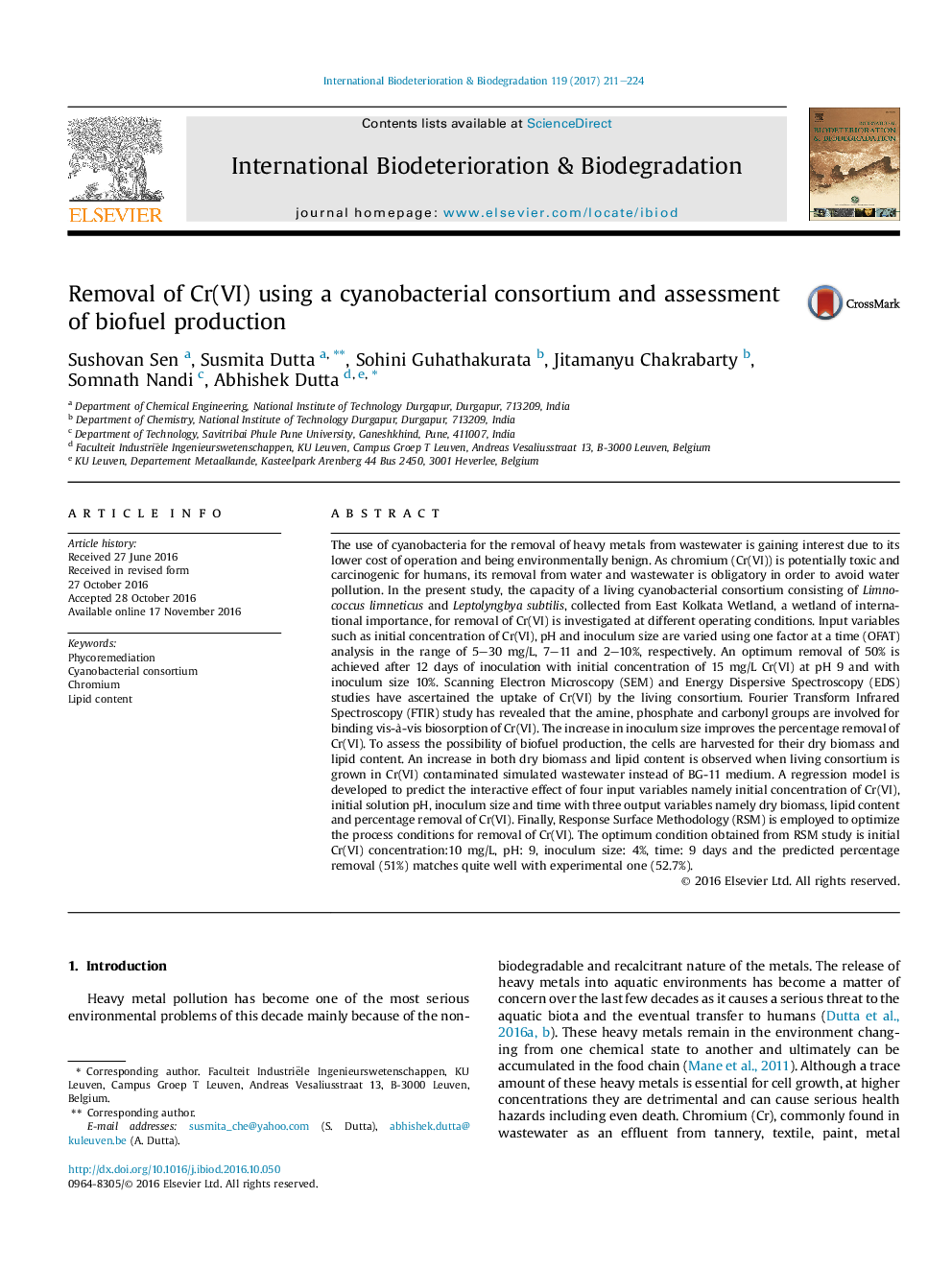 Removal of Cr(VI) using a cyanobacterial consortium and assessment of biofuel production