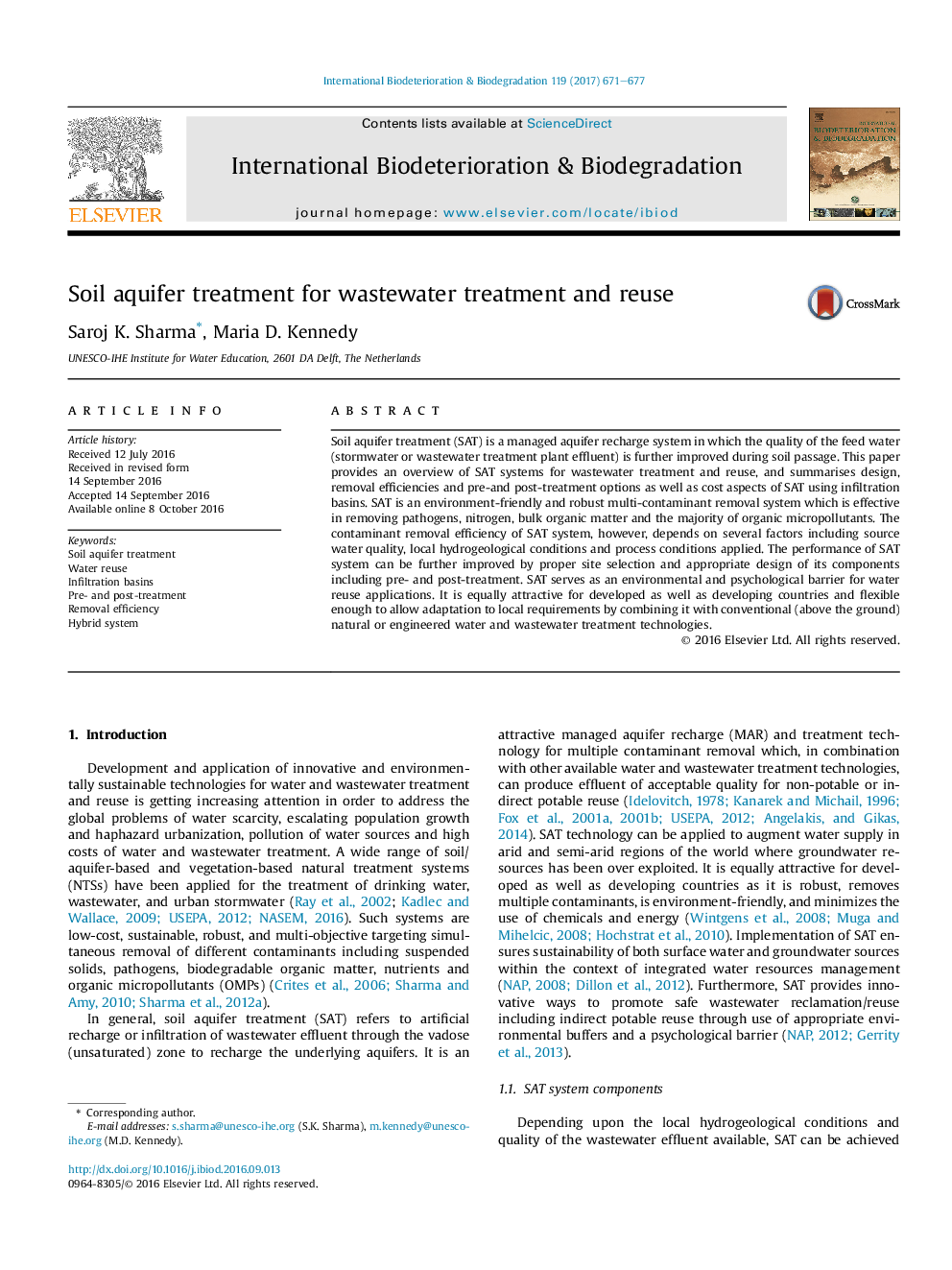 Soil aquifer treatment for wastewater treatment and reuse