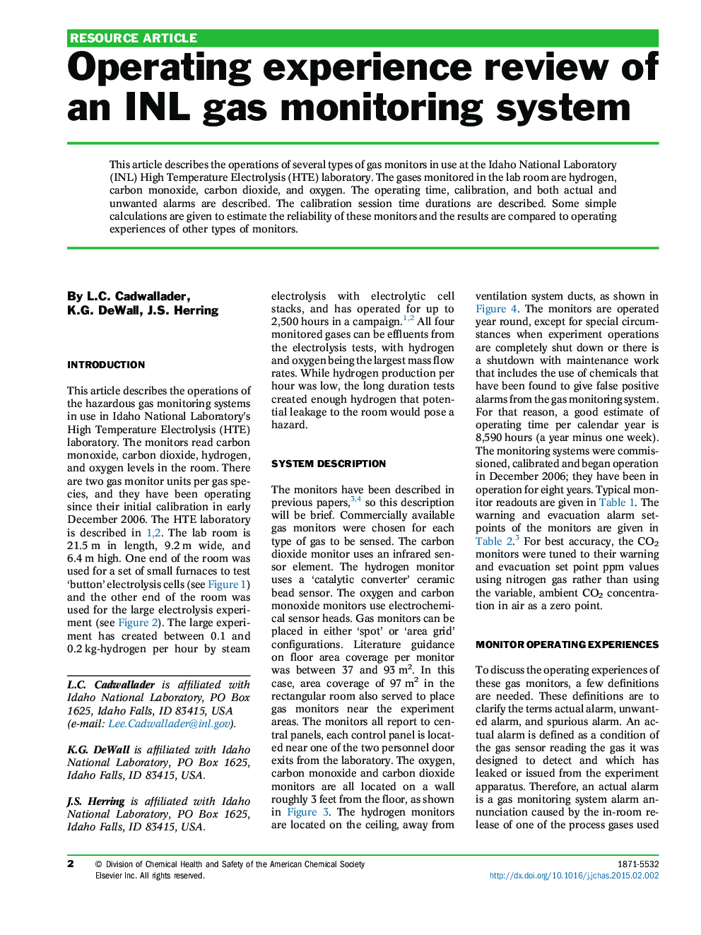 Operating experience review of an INL gas monitoring system
