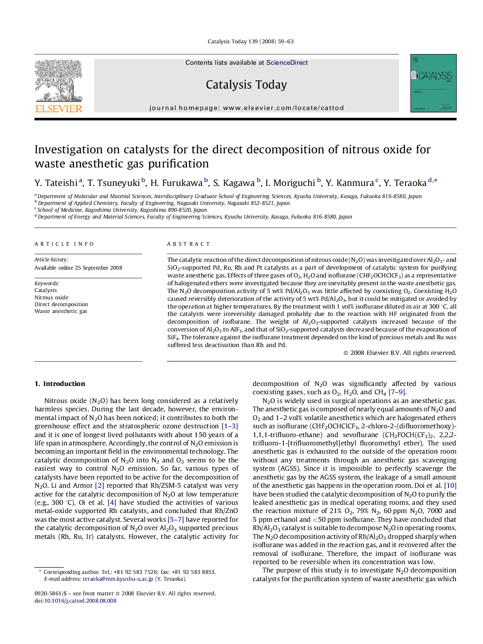 Investigation on catalysts for the direct decomposition of nitrous oxide for waste anesthetic gas purification