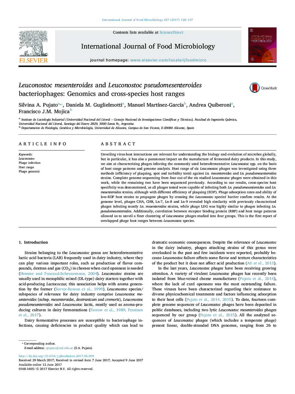 Leuconostoc mesenteroides and Leuconostoc pseudomesenteroides bacteriophages: Genomics and cross-species host ranges