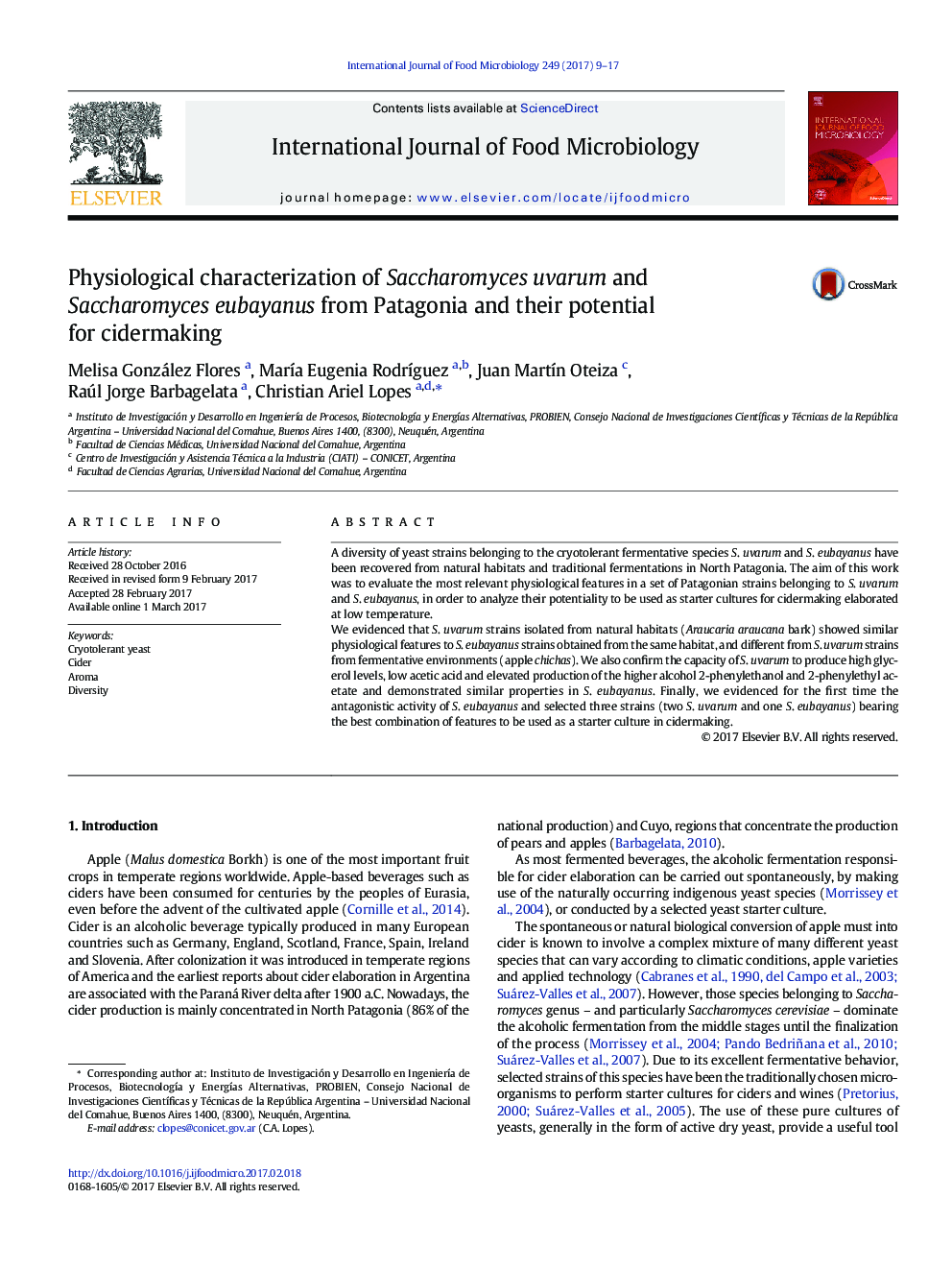 Physiological characterization of Saccharomyces uvarum and Saccharomyces eubayanus from Patagonia and their potential for cidermaking