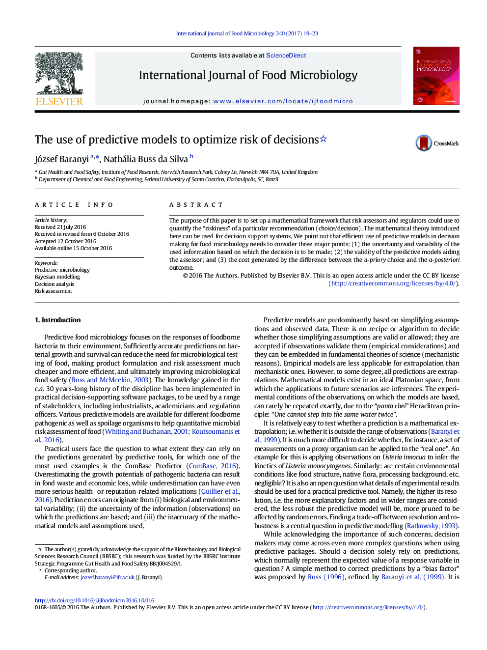 The use of predictive models to optimize risk of decisions