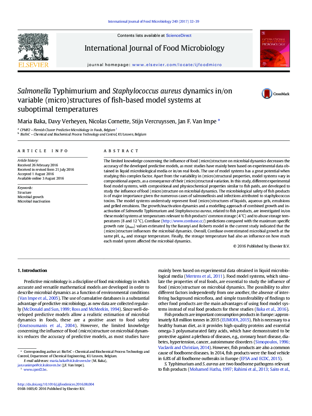 Salmonella Typhimurium and Staphylococcus aureus dynamics in/on variable (micro)structures of fish-based model systems at suboptimal temperatures