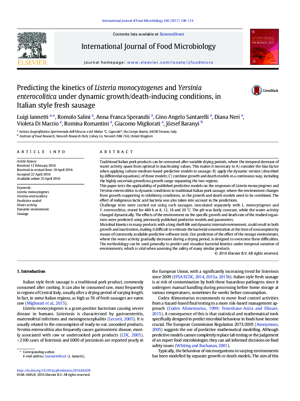 Predicting the kinetics of Listeria monocytogenes and Yersinia enterocolitica under dynamic growth/death-inducing conditions, in Italian style fresh sausage