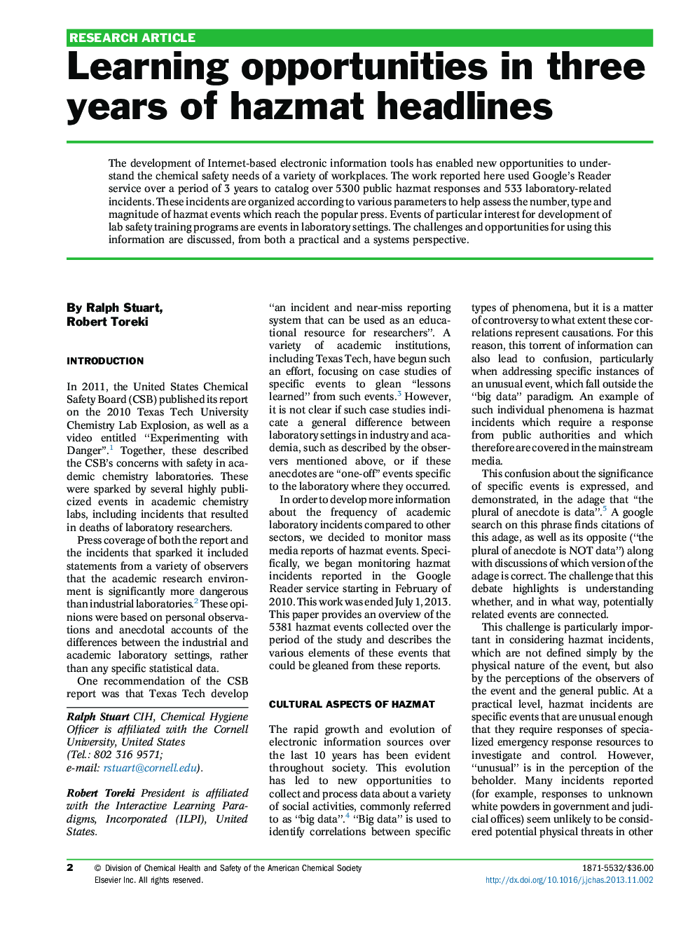 Learning opportunities in three years of hazmat headlines