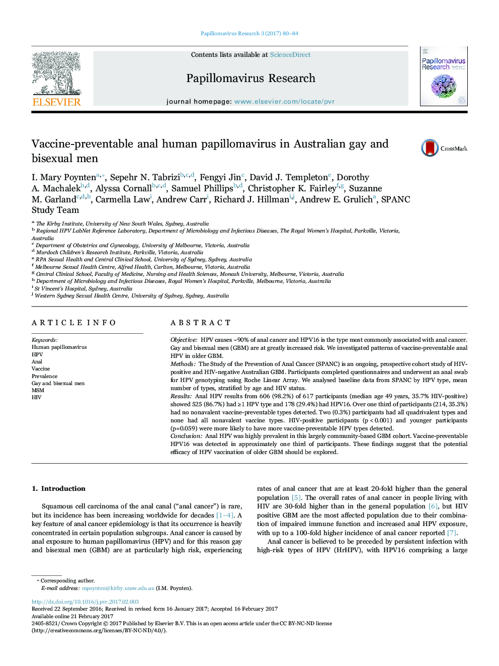 Vaccine-preventable anal human papillomavirus in Australian gay and bisexual men