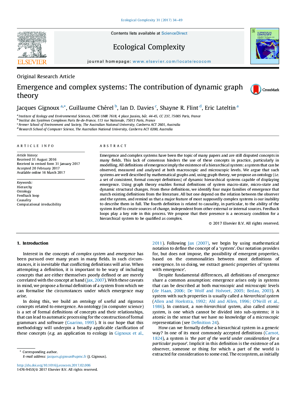 Original Research ArticleEmergence and complex systems: The contribution of dynamic graph theory