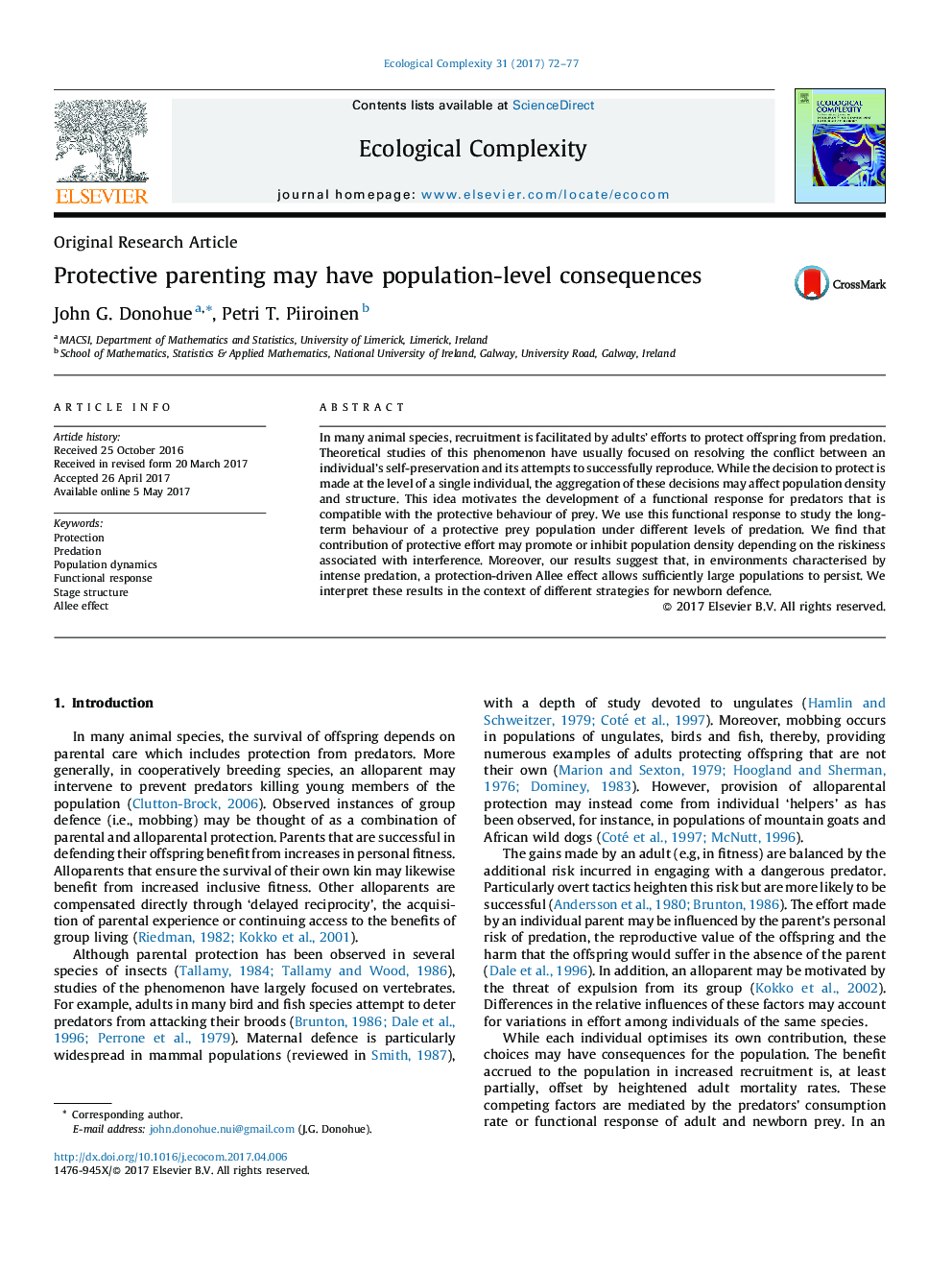 Original Research ArticleProtective parenting may have population-level consequences