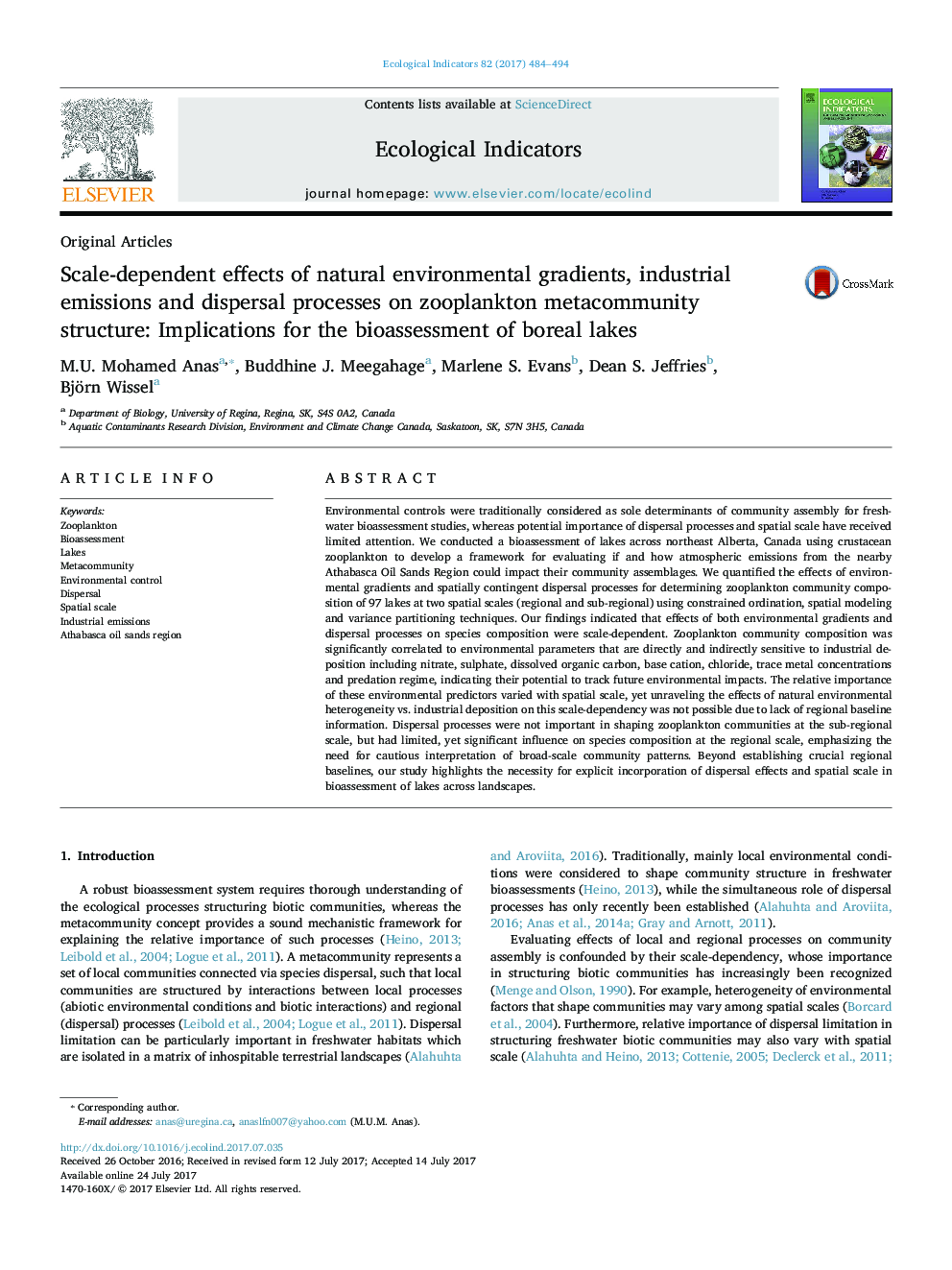 مقالات اصلی تاثیرات اساسی وابستگی های طبیعی محیطی، انتشارات صنعتی و فرآیندهای پراکندگی در ساختار متاکومونیت زئوپلانکتون: پیامدهای ارزیابی زیست محیطی دریاچه های بومی 