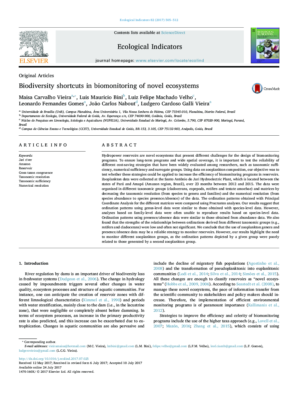 Original ArticlesBiodiversity shortcuts in biomonitoring of novel ecosystems