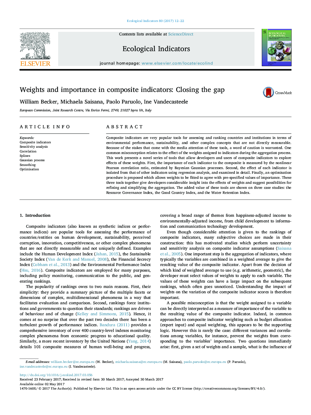 Weights and importance in composite indicators: Closing the gap