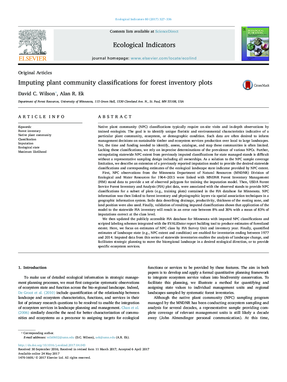 Original ArticlesImputing plant community classifications for forest inventory plots