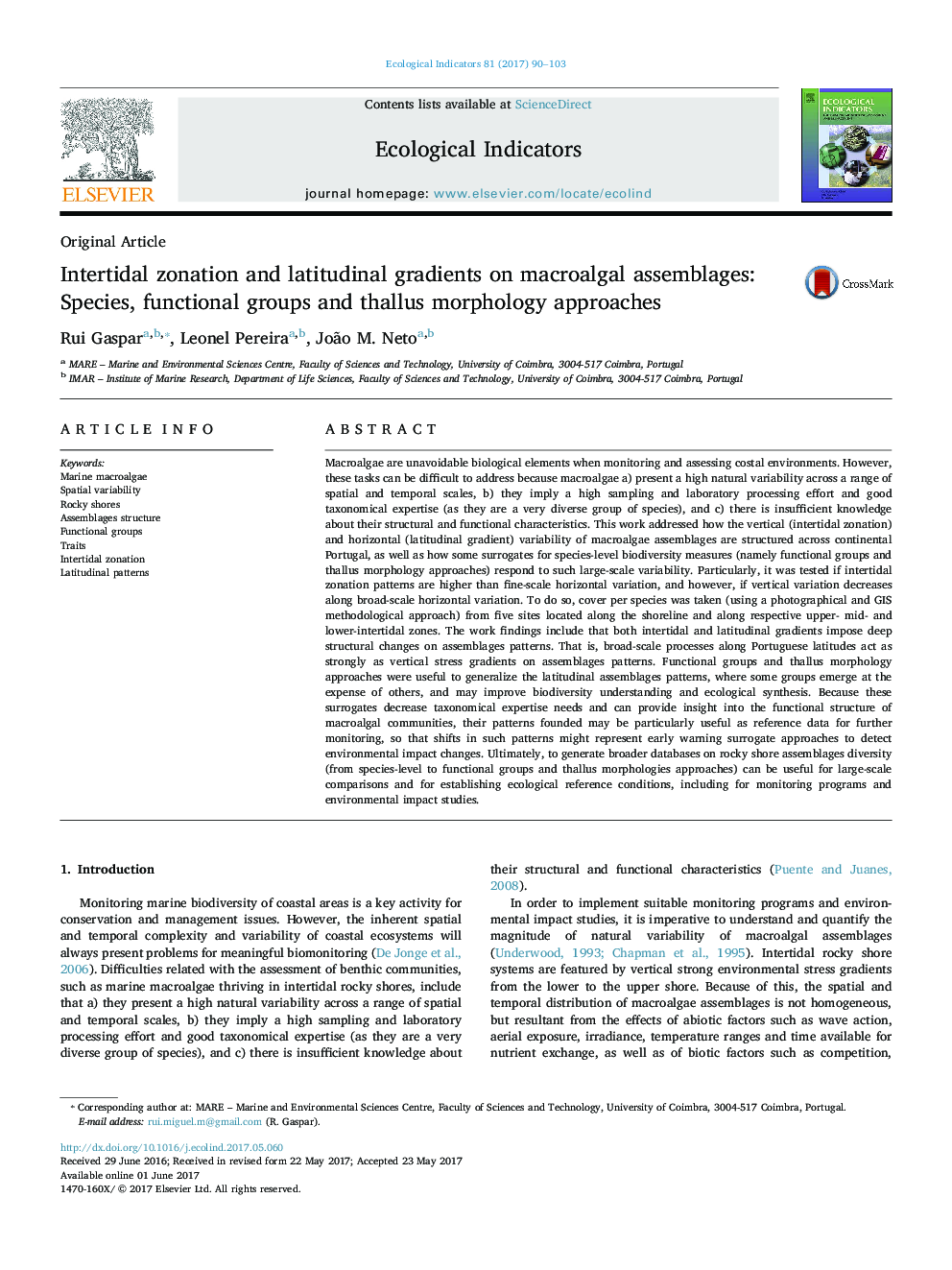 Original ArticleIntertidal zonation and latitudinal gradients on macroalgal assemblages: Species, functional groups and thallus morphology approaches