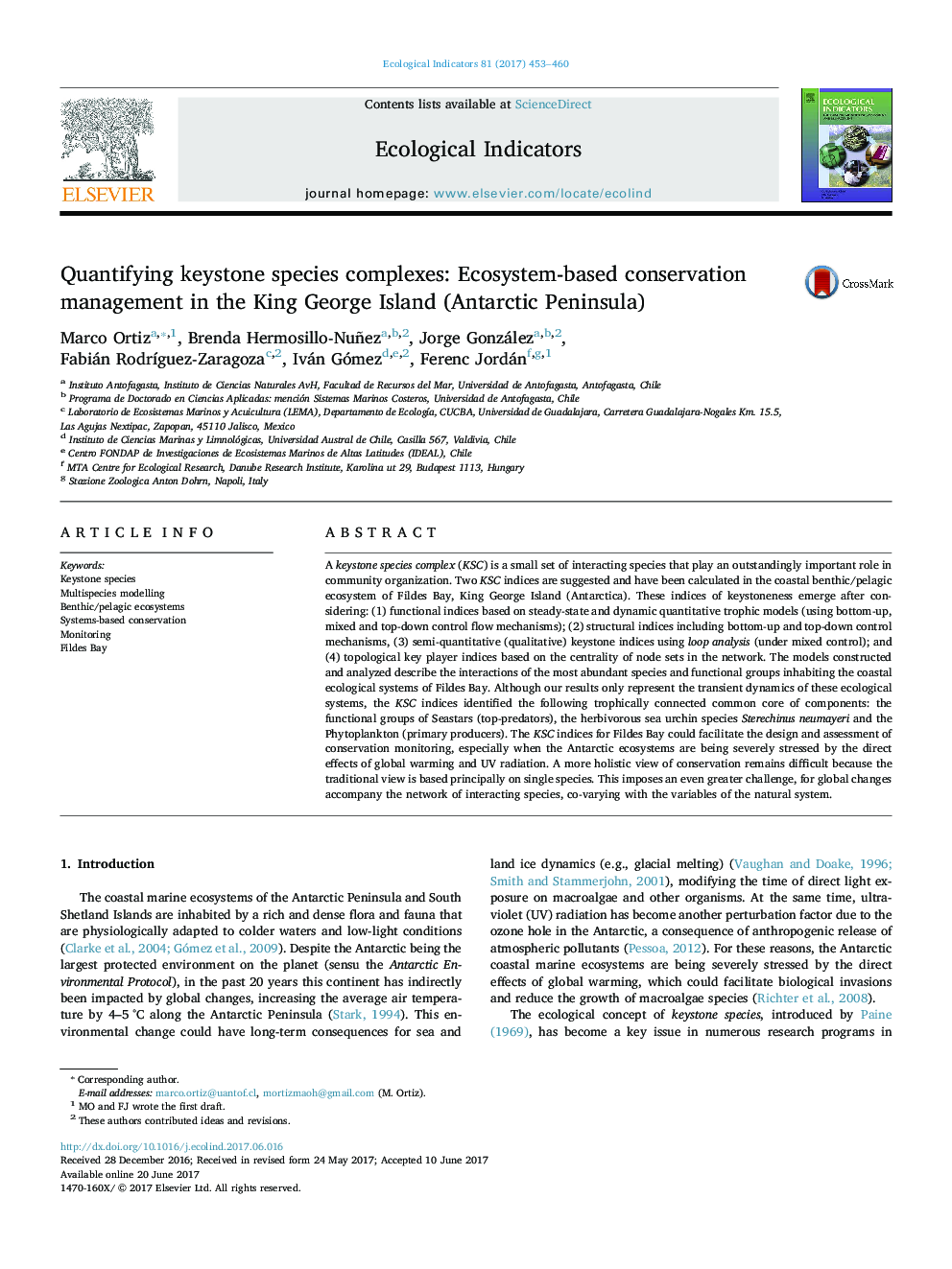 Quantifying keystone species complexes: Ecosystem-based conservation management in the King George Island (Antarctic Peninsula)