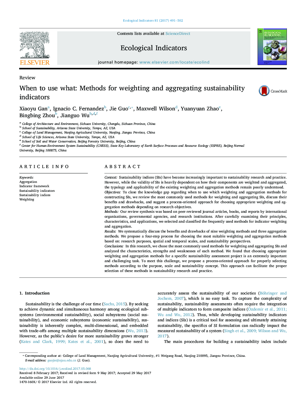 ReviewWhen to use what: Methods for weighting and aggregating sustainability indicators