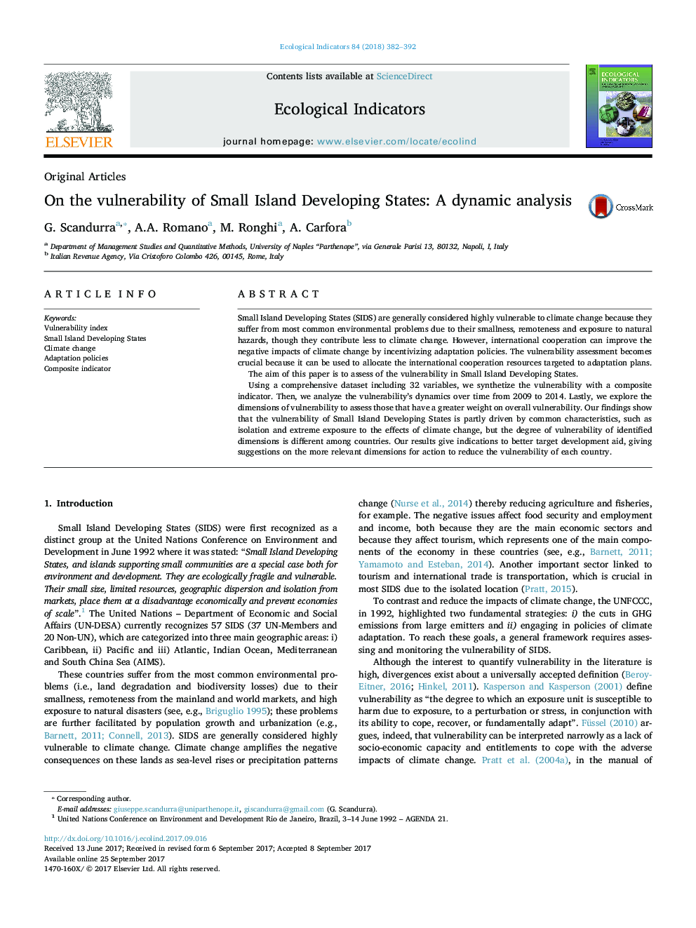 Original ArticlesOn the vulnerability of Small Island Developing States: A dynamic analysis