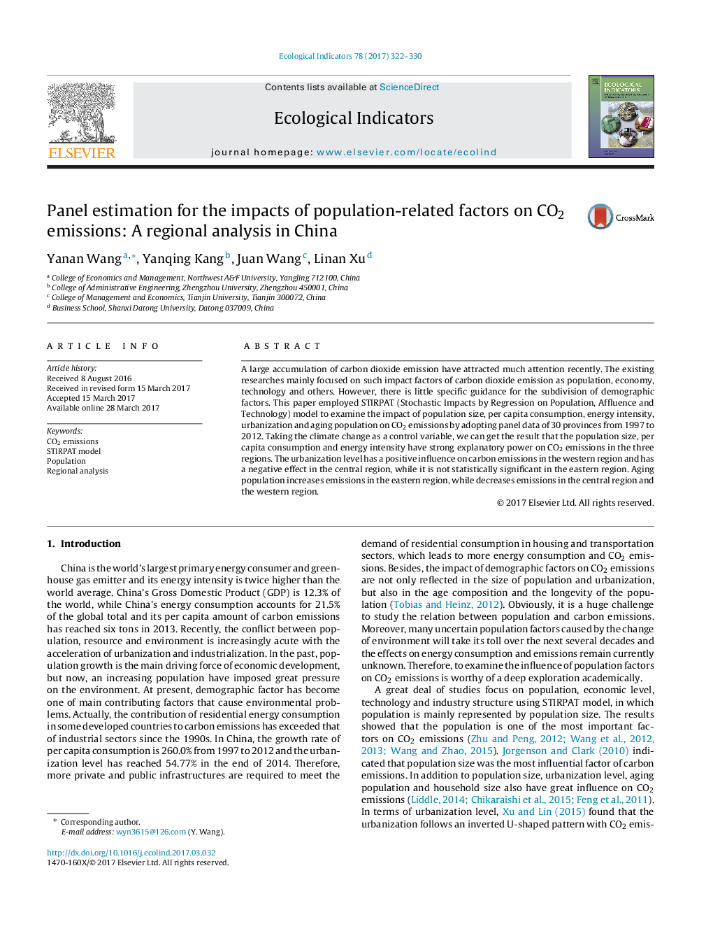 Panel estimation for the impacts of population-related factors on CO2 emissions: A regional analysis in China