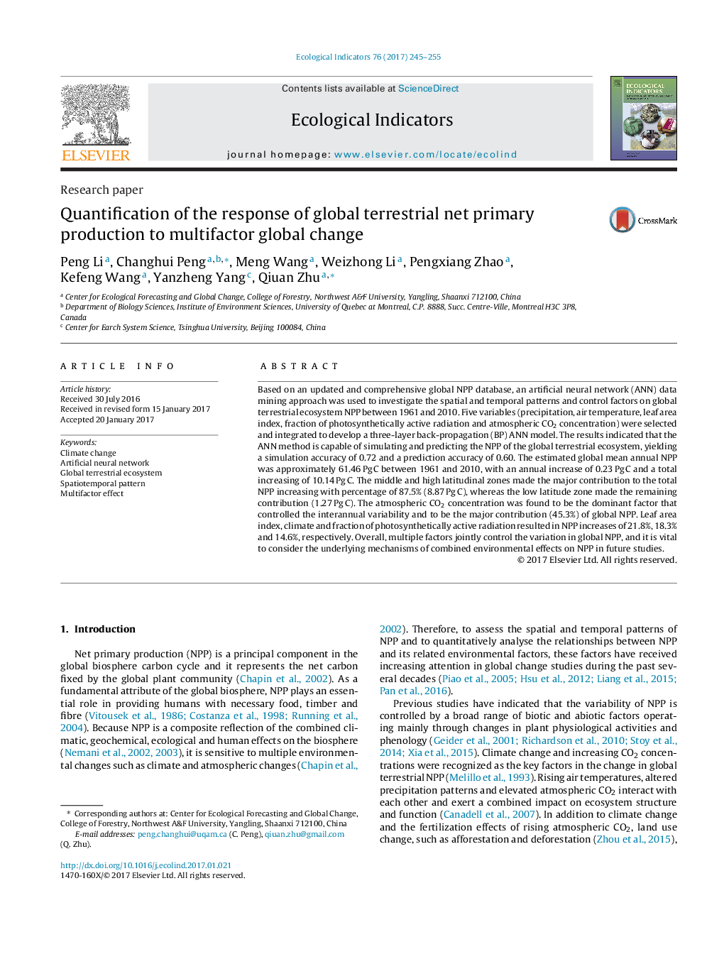 Quantification of the response of global terrestrial net primary production to multifactor global change