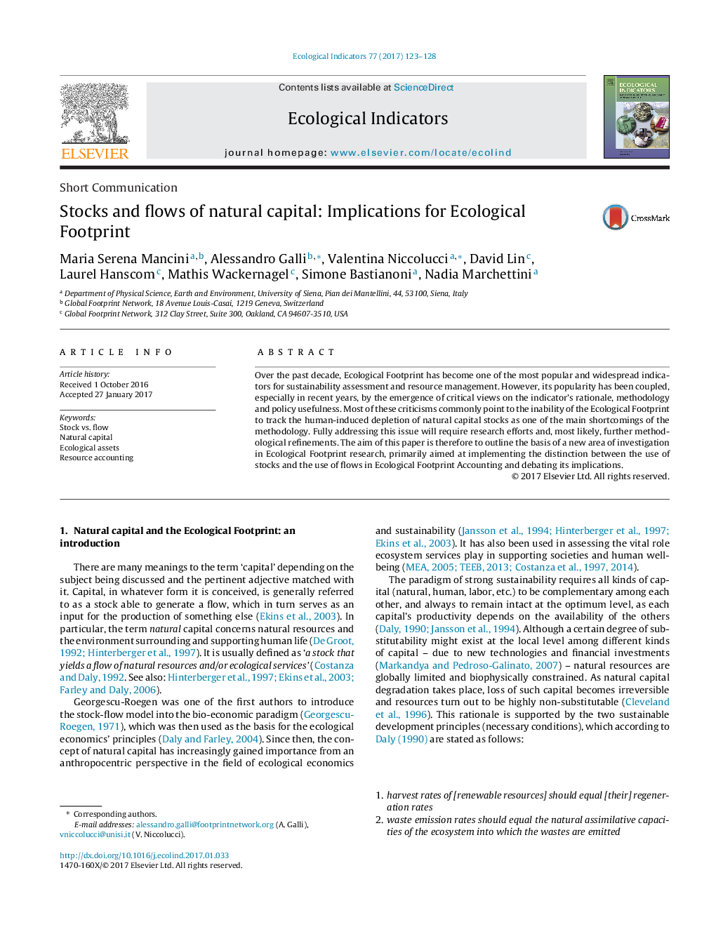 Stocks and flows of natural capital: Implications for Ecological Footprint