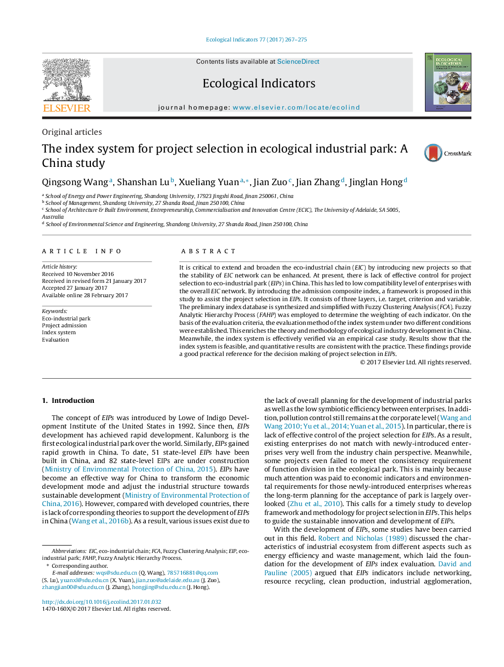 Original articlesThe index system for project selection in ecological industrial park: A China study