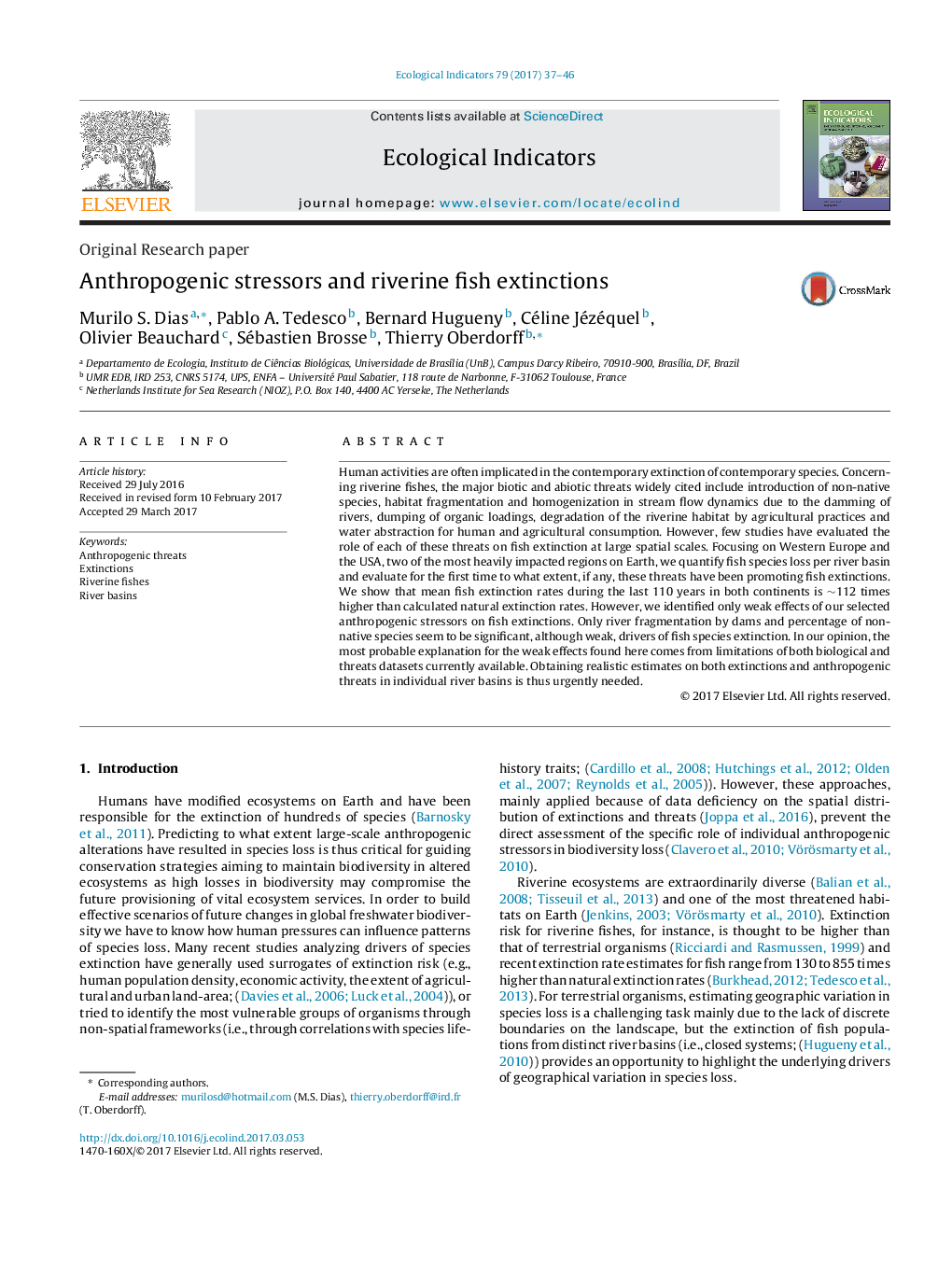 Anthropogenic stressors and riverine fish extinctions