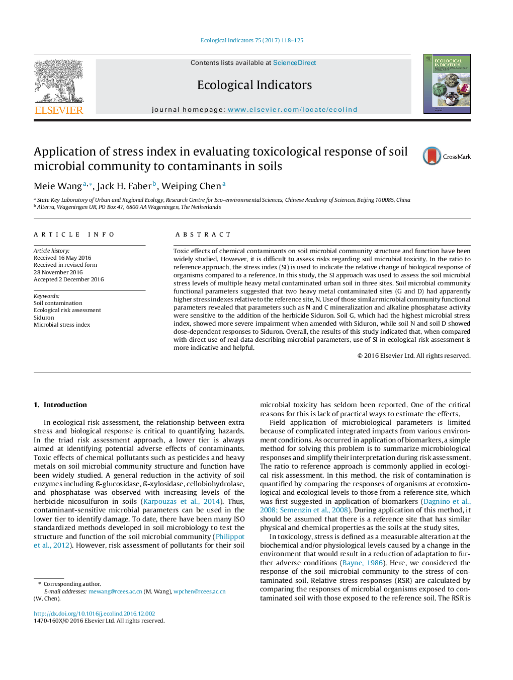 Application of stress index in evaluating toxicological response of soil microbial community to contaminants in soils