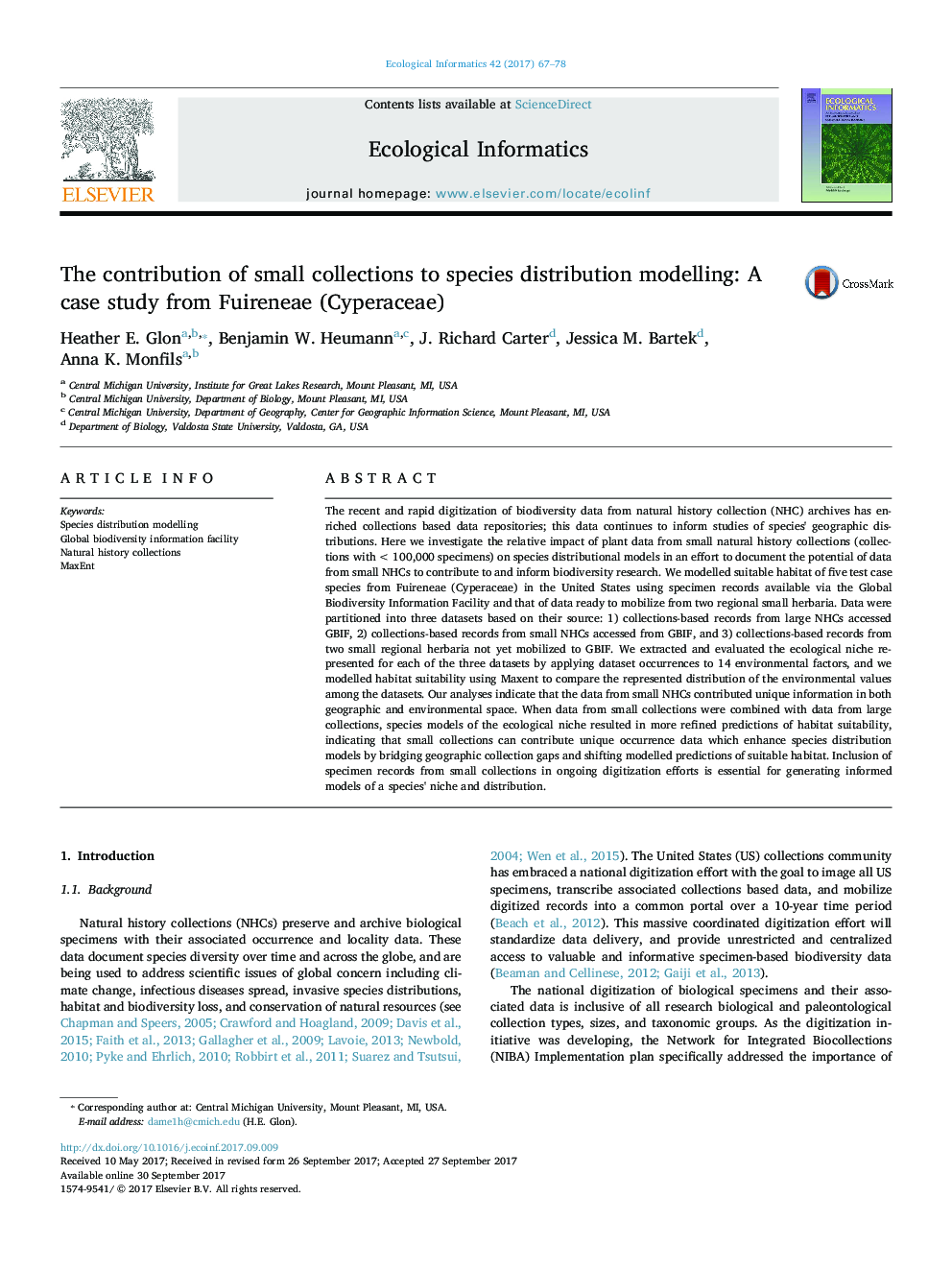 The contribution of small collections to species distribution modelling: A case study from Fuireneae (Cyperaceae)