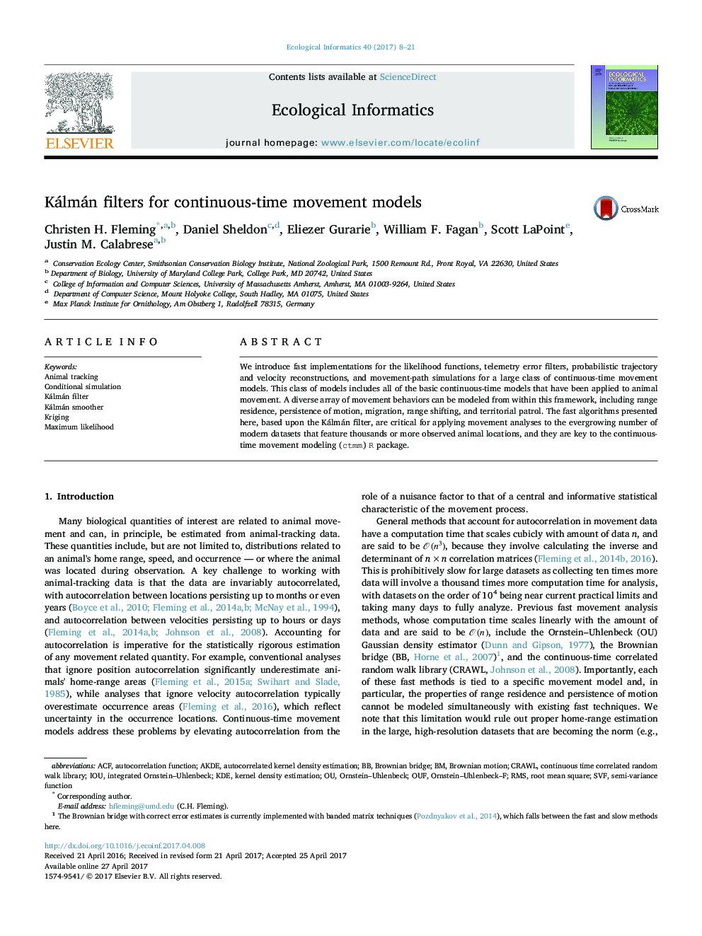 Kálmán filters for continuous-time movement models