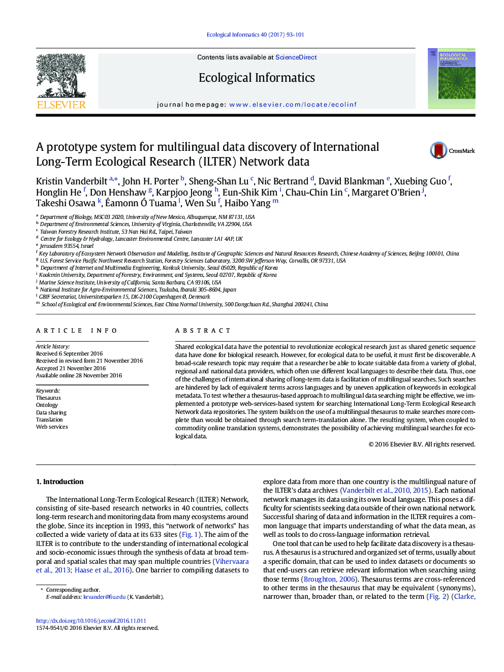 A prototype system for multilingual data discovery of International Long-Term Ecological Research (ILTER) Network data