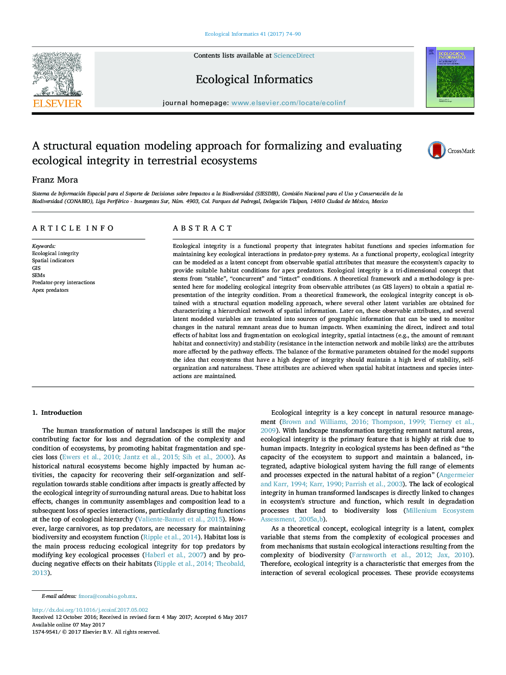 A structural equation modeling approach for formalizing and evaluating ecological integrity in terrestrial ecosystems