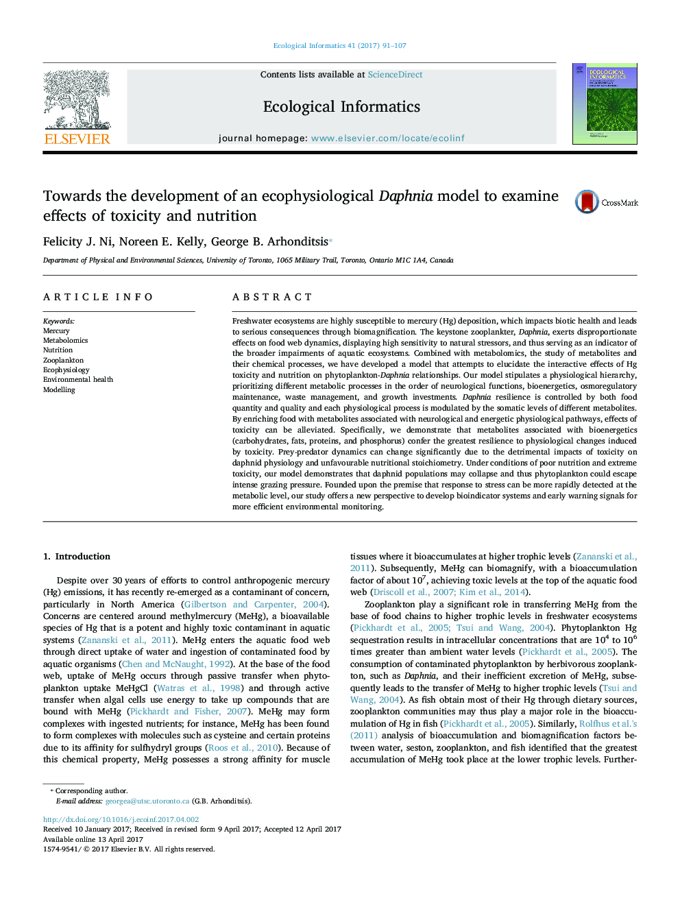 Towards the development of an ecophysiological Daphnia model to examine effects of toxicity and nutrition