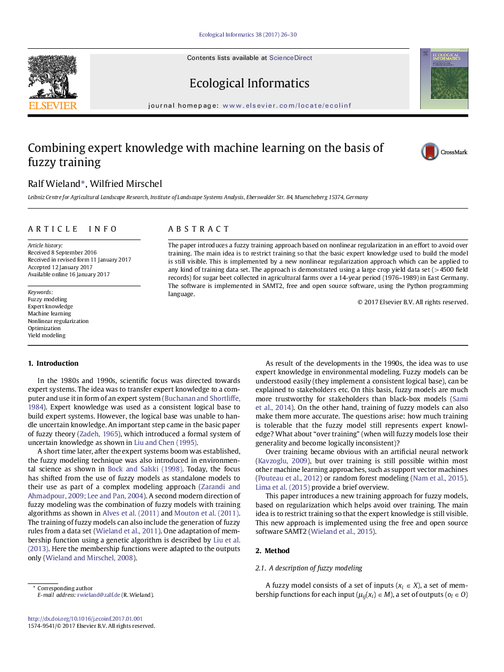 Combining expert knowledge with machine learning on the basis of fuzzy training