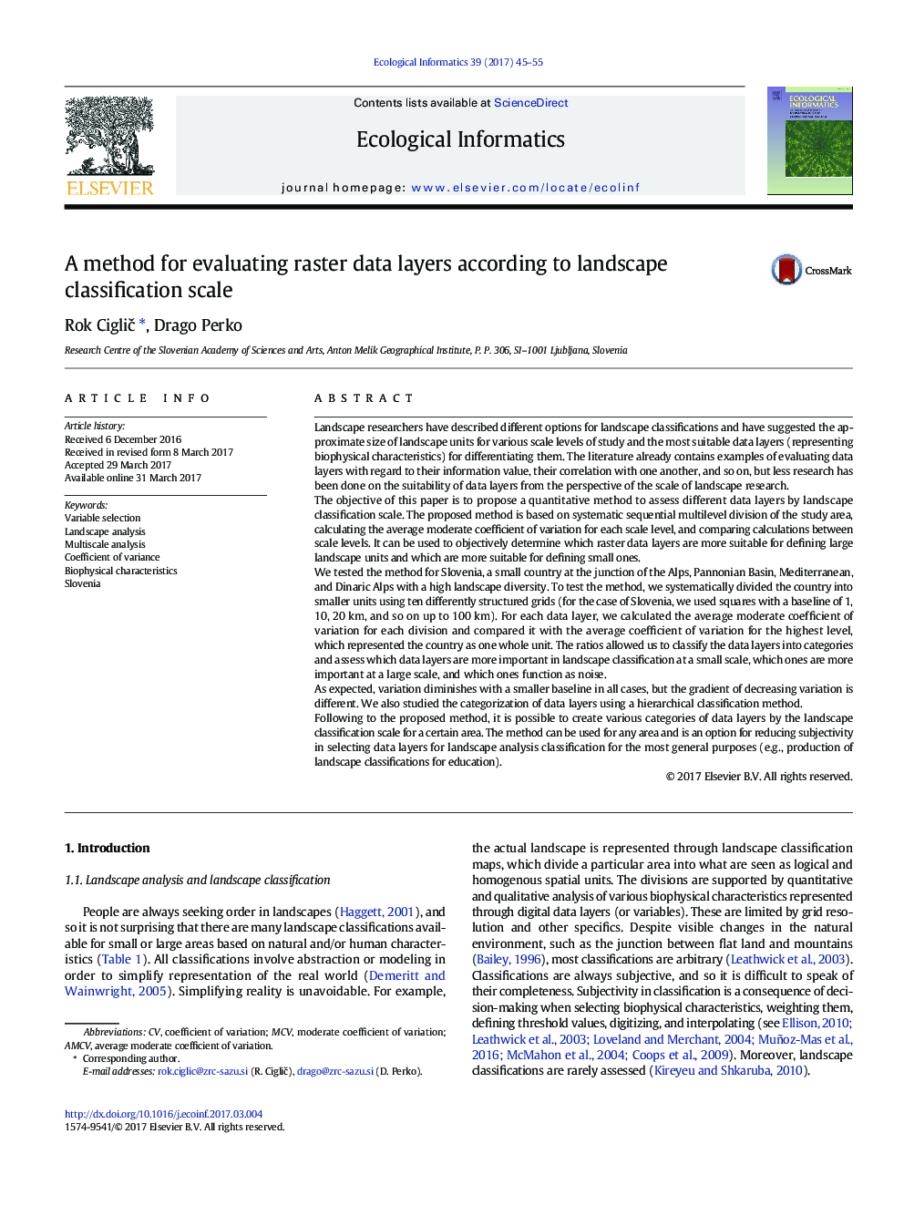 A method for evaluating raster data layers according to landscape classification scale