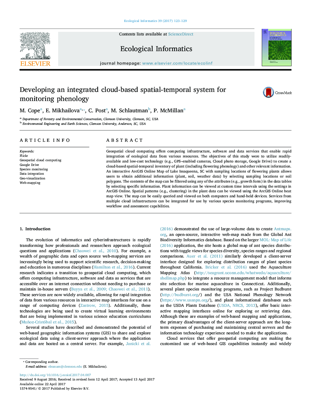 Developing an integrated cloud-based spatial-temporal system for monitoring phenology