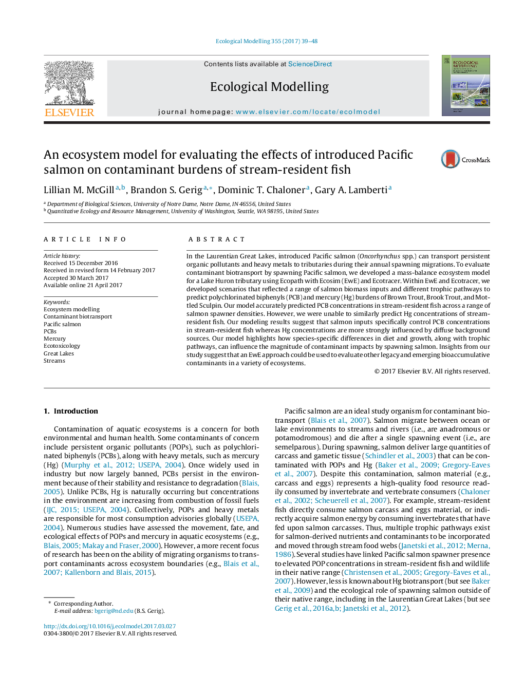 An ecosystem model for evaluating the effects of introduced Pacific salmon on contaminant burdens of stream-resident fish