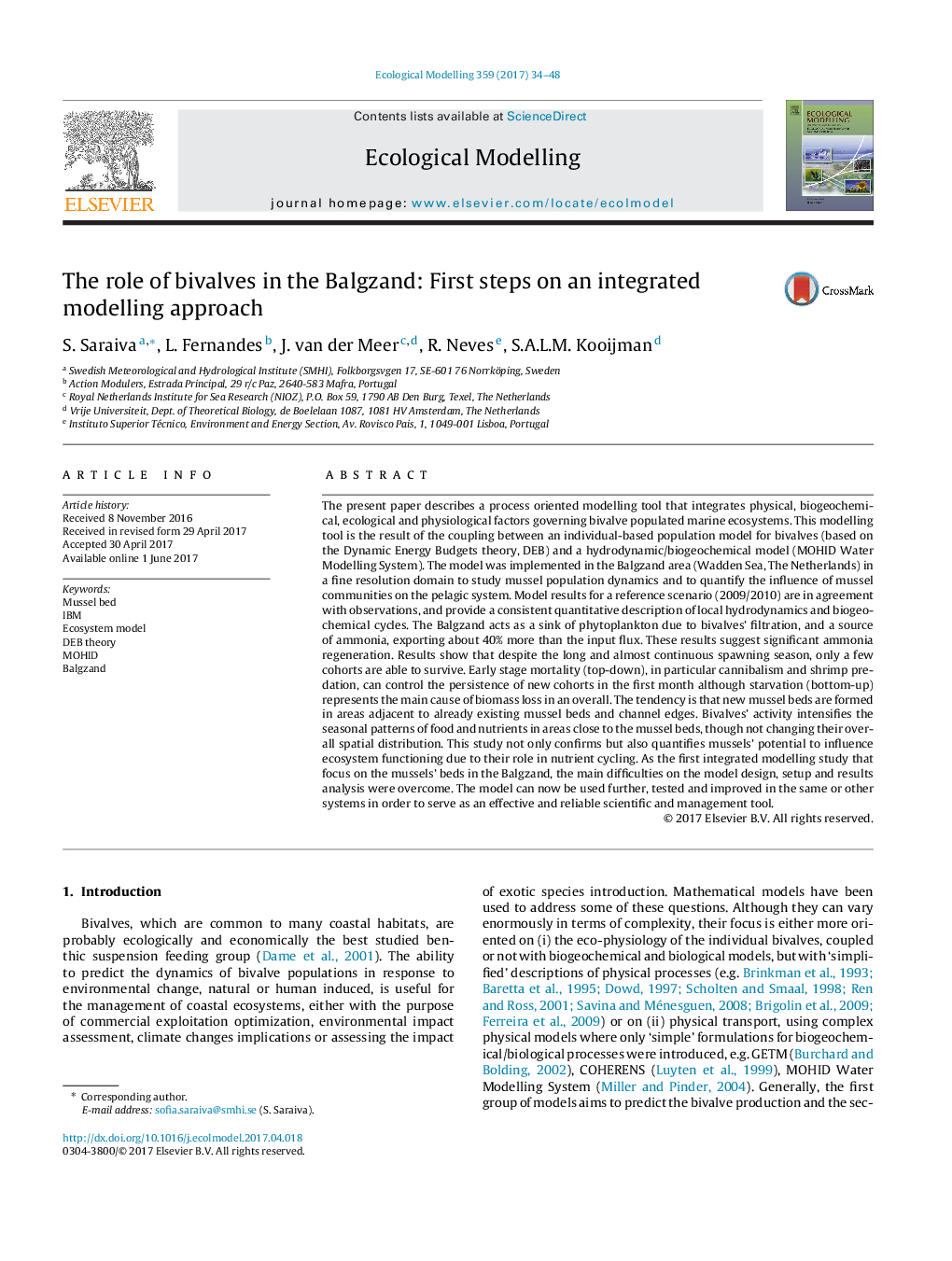 The role of bivalves in the Balgzand: First steps on an integrated modelling approach