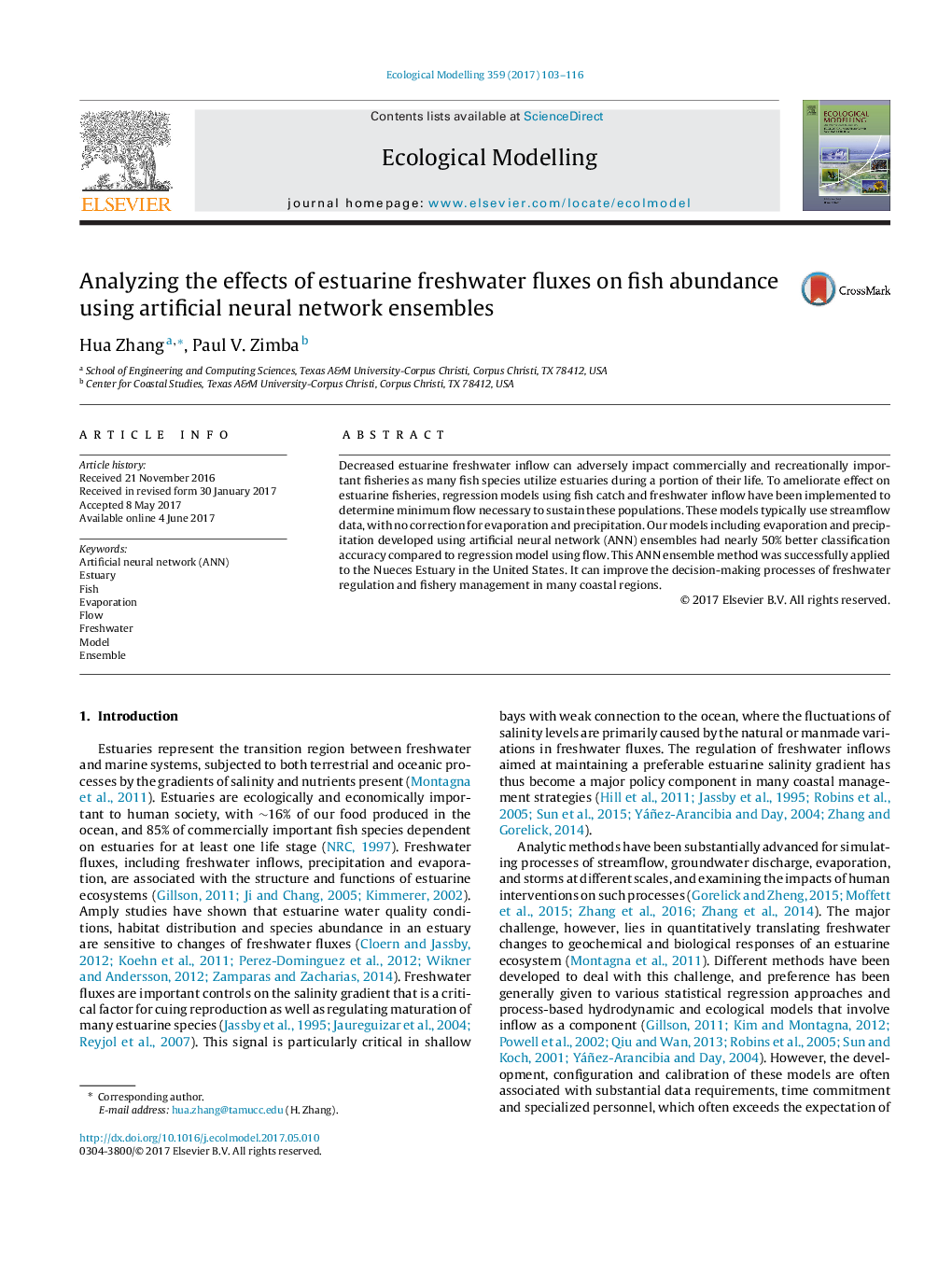 Analyzing the effects of estuarine freshwater fluxes on fish abundance using artificial neural network ensembles