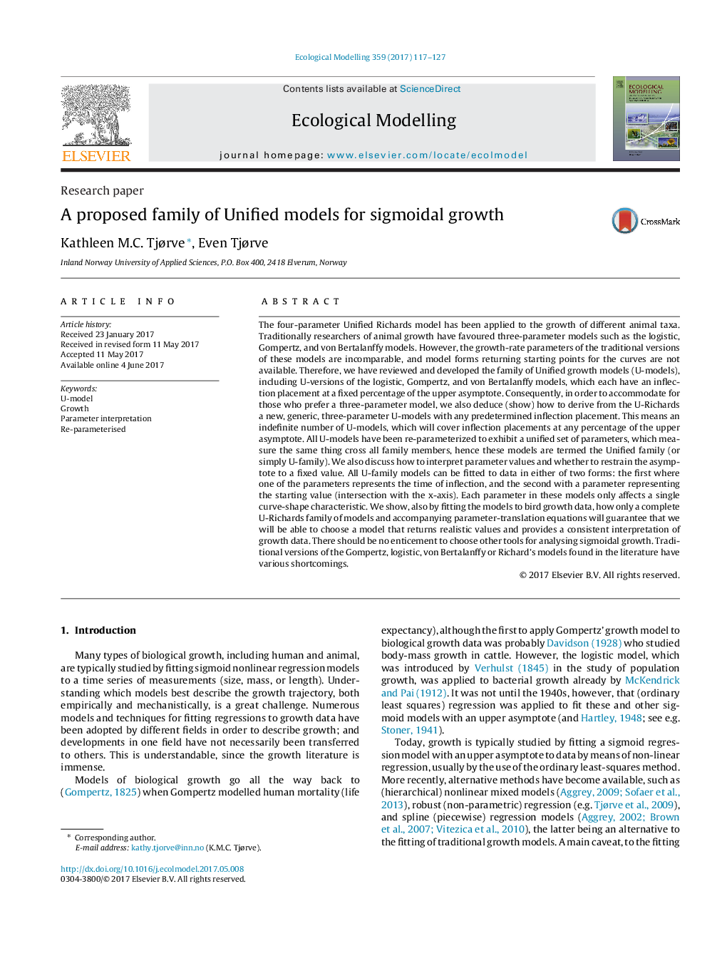 Research paperA proposed family of Unified models for sigmoidal growth