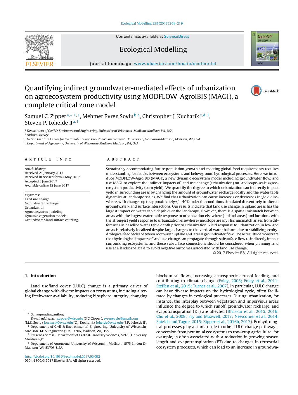 Quantifying indirect groundwater-mediated effects of urbanization on agroecosystem productivity using MODFLOW-AgroIBIS (MAGI), a complete critical zone model