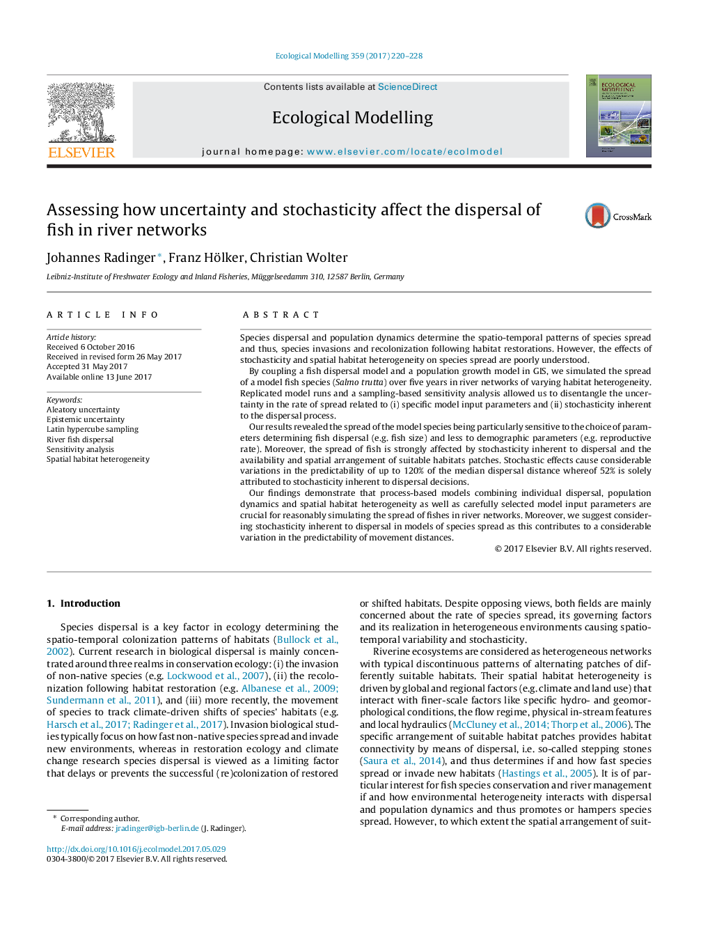 Assessing how uncertainty and stochasticity affect the dispersal of fish in river networks