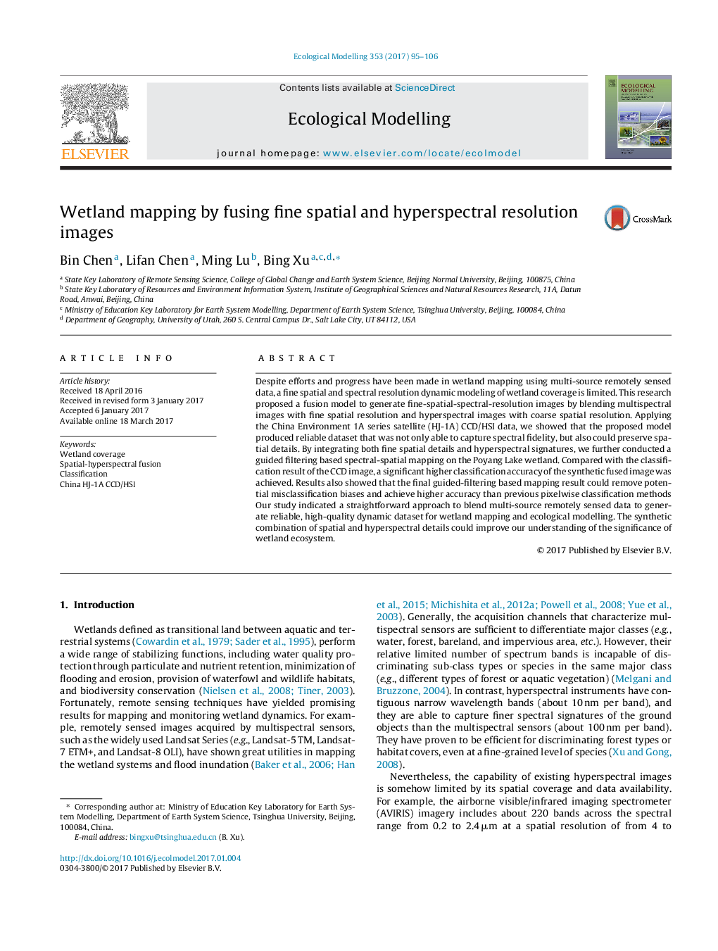 Wetland mapping by fusing fine spatial and hyperspectral resolution images