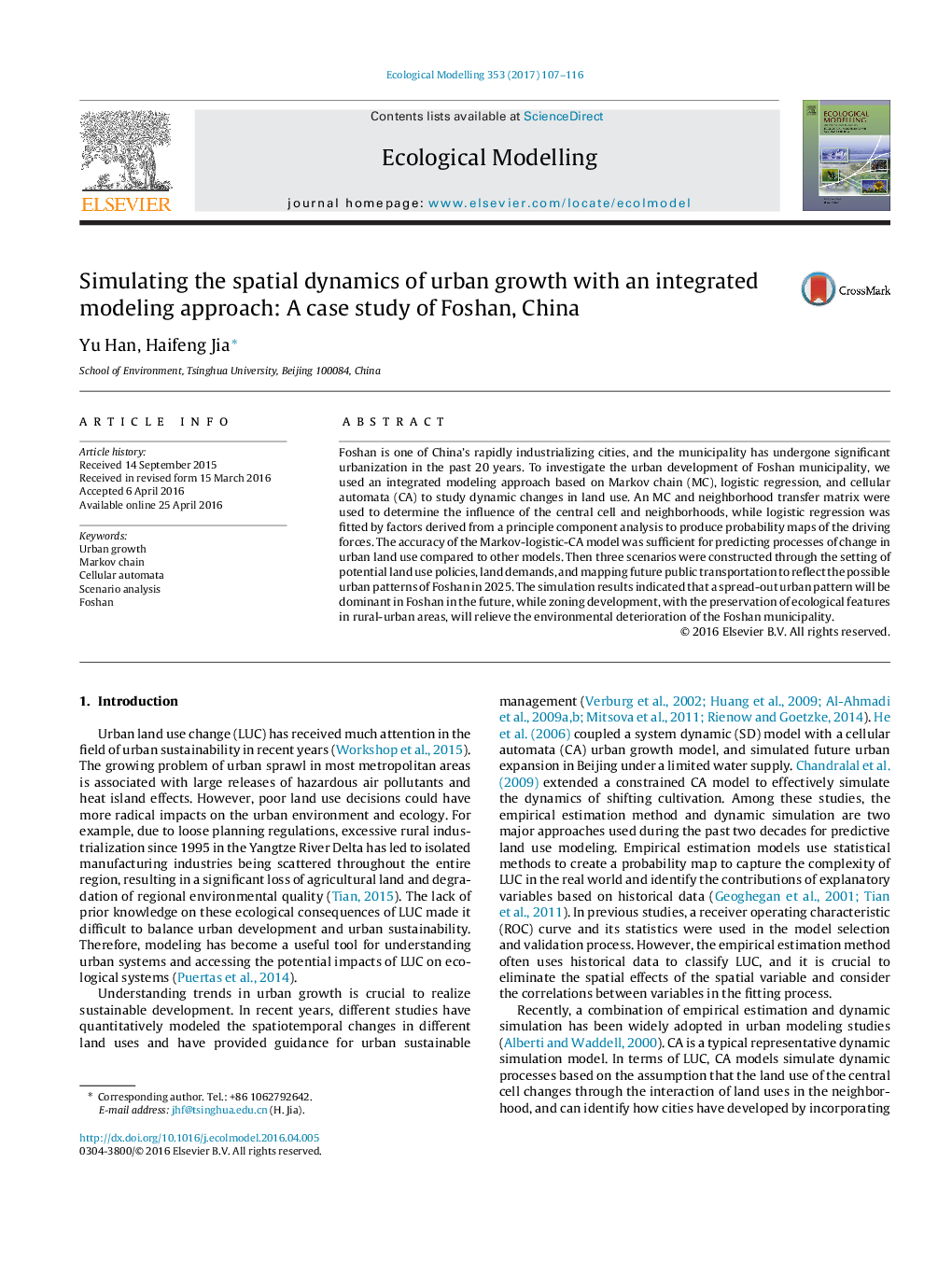 Simulating the spatial dynamics of urban growth with an integrated modeling approach: A case study of Foshan, China