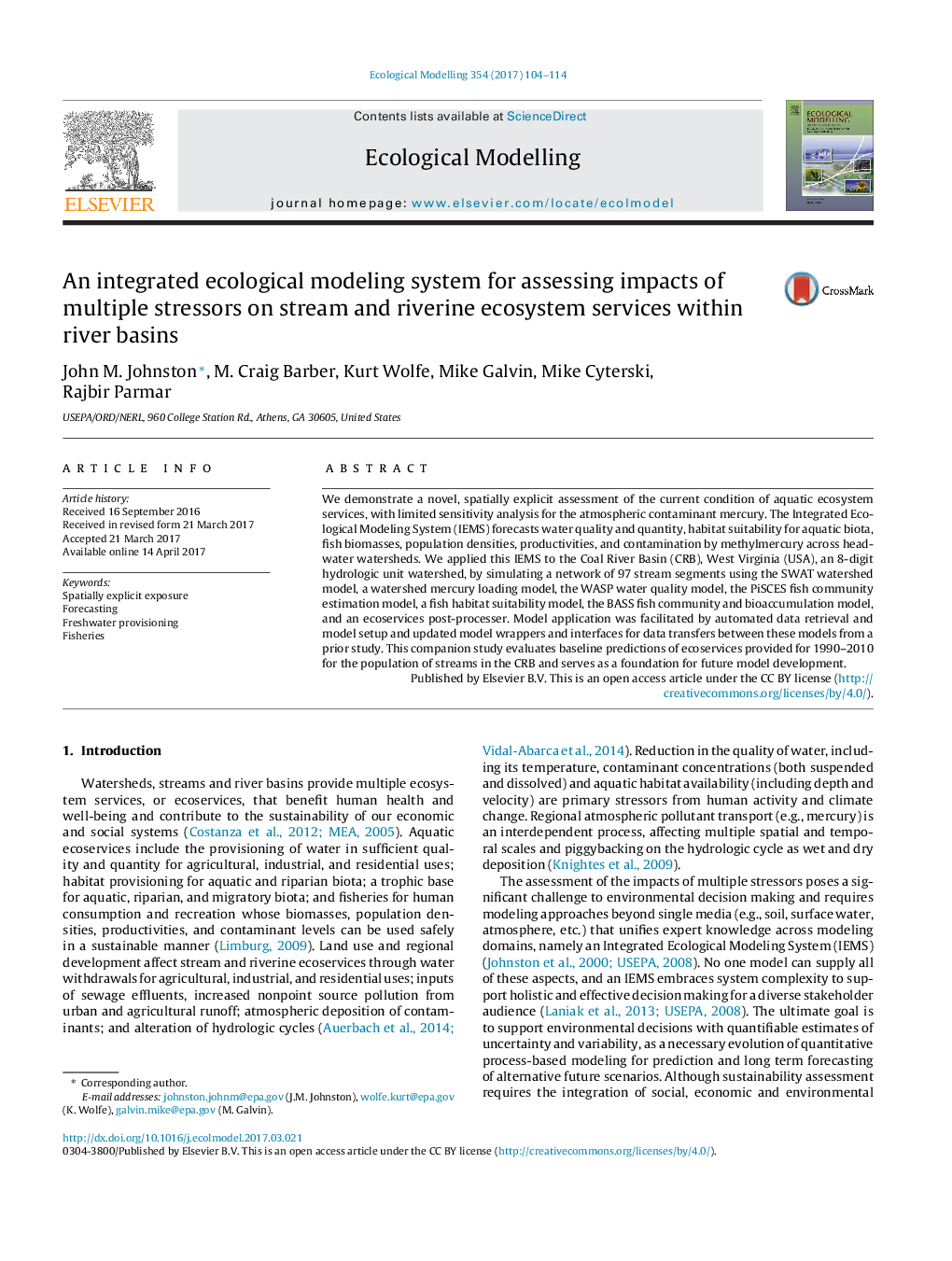 An integrated ecological modeling system for assessing impacts of multiple stressors on stream and riverine ecosystem services within river basins