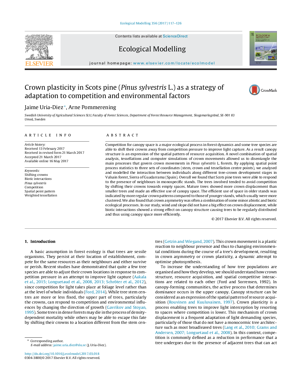 Crown plasticity in Scots pine (Pinus sylvestris L.) as a strategy of adaptation to competition and environmental factors